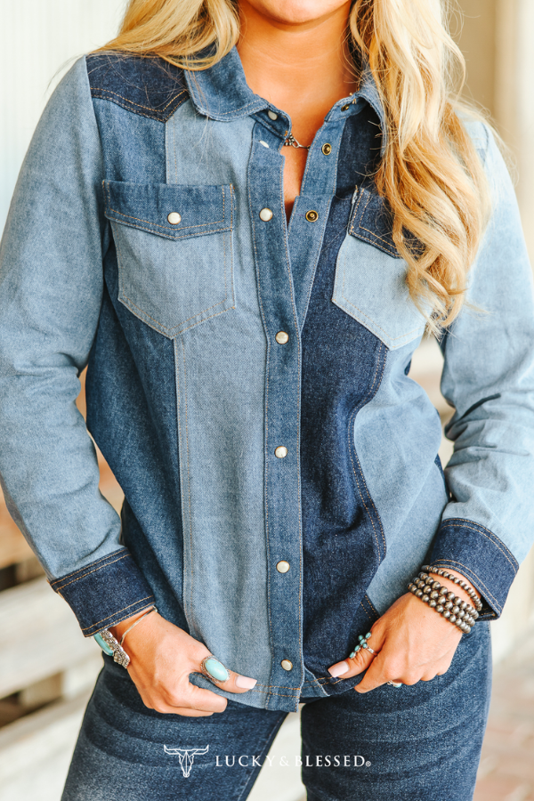 Denim Multi Contrast Button Down Shirt