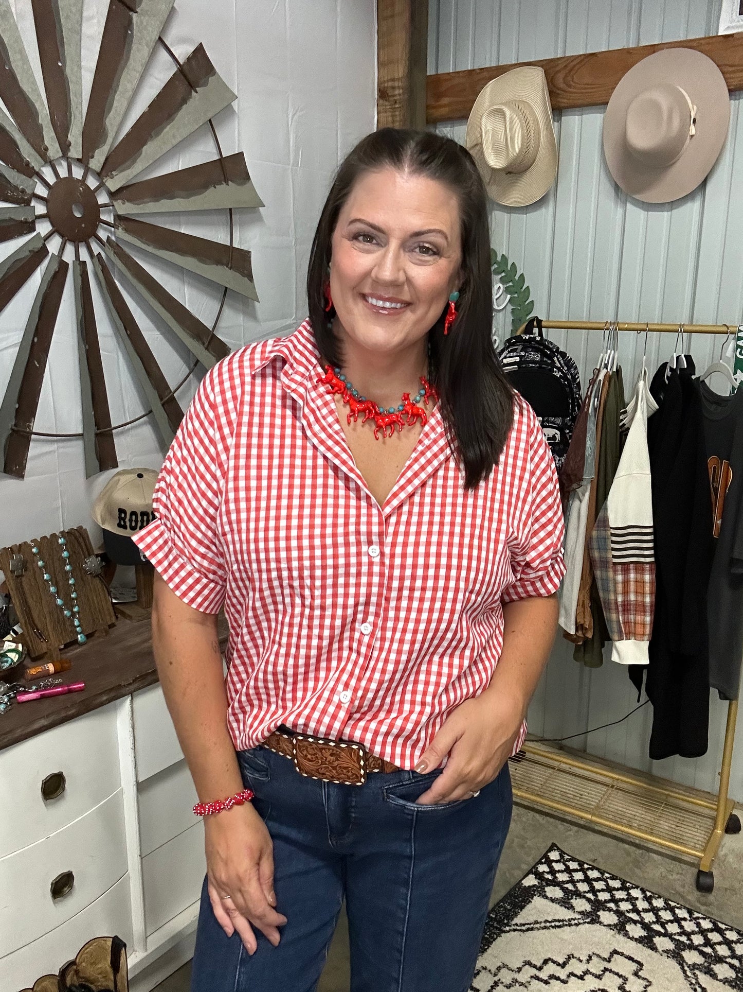 Plaid Button Up Oversize Blouse