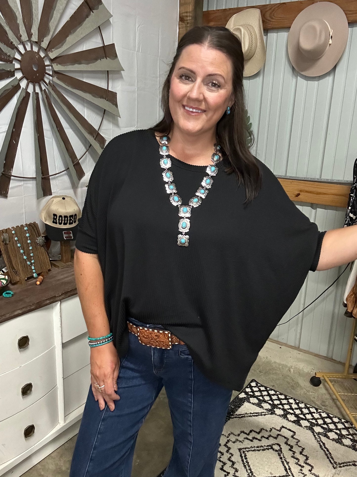 Ribbed batwing sleeve stop