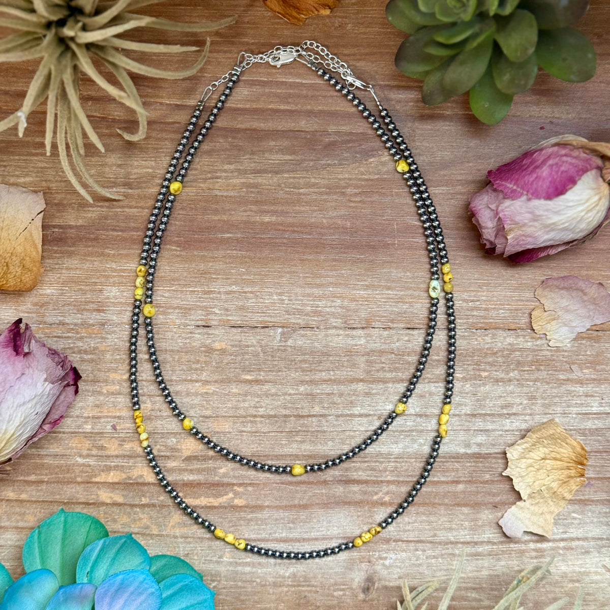 16.5” Palomino Turquoise Necklace – Sterling Silver Pearls