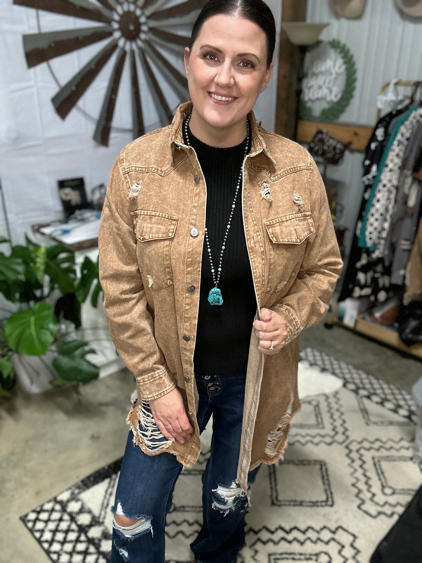 Distressed Denim Shacket (3X)