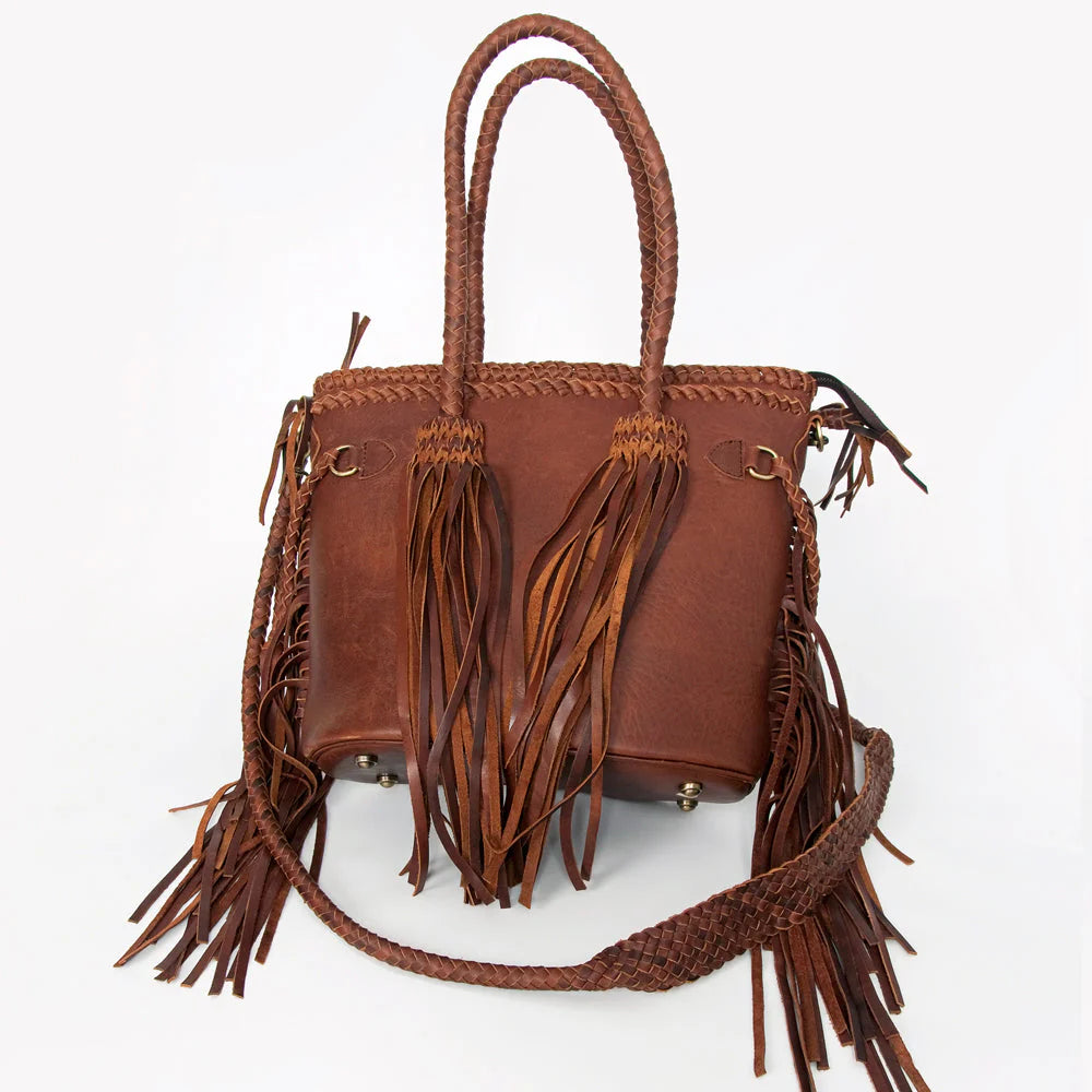 Leather Fringe and Braided Tote Bag
