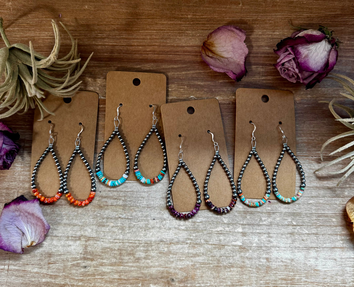 Green & Orange Heishi Earrings – Sterling Silver Pearls