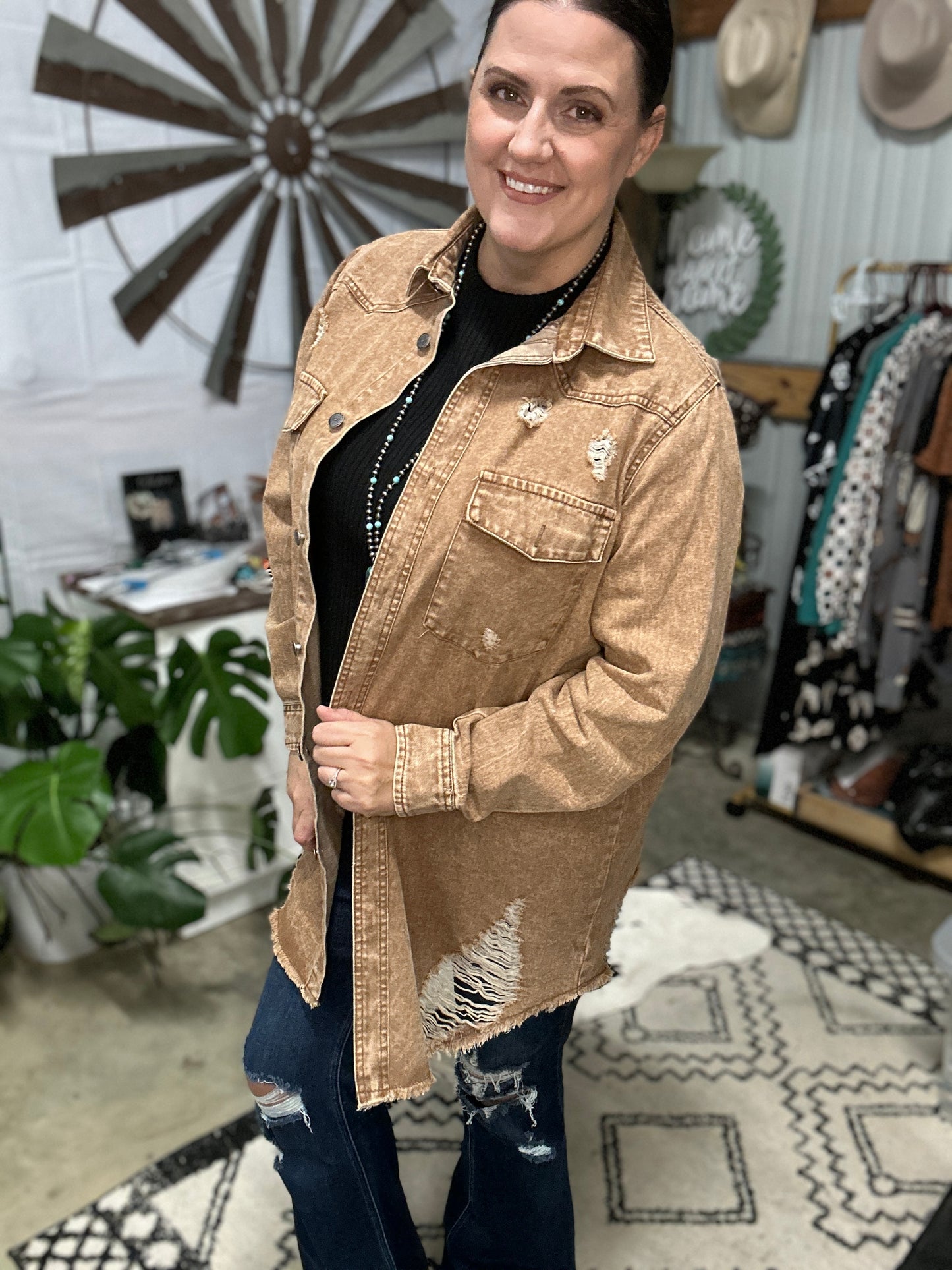 Distressed Denim Shacket (3X)