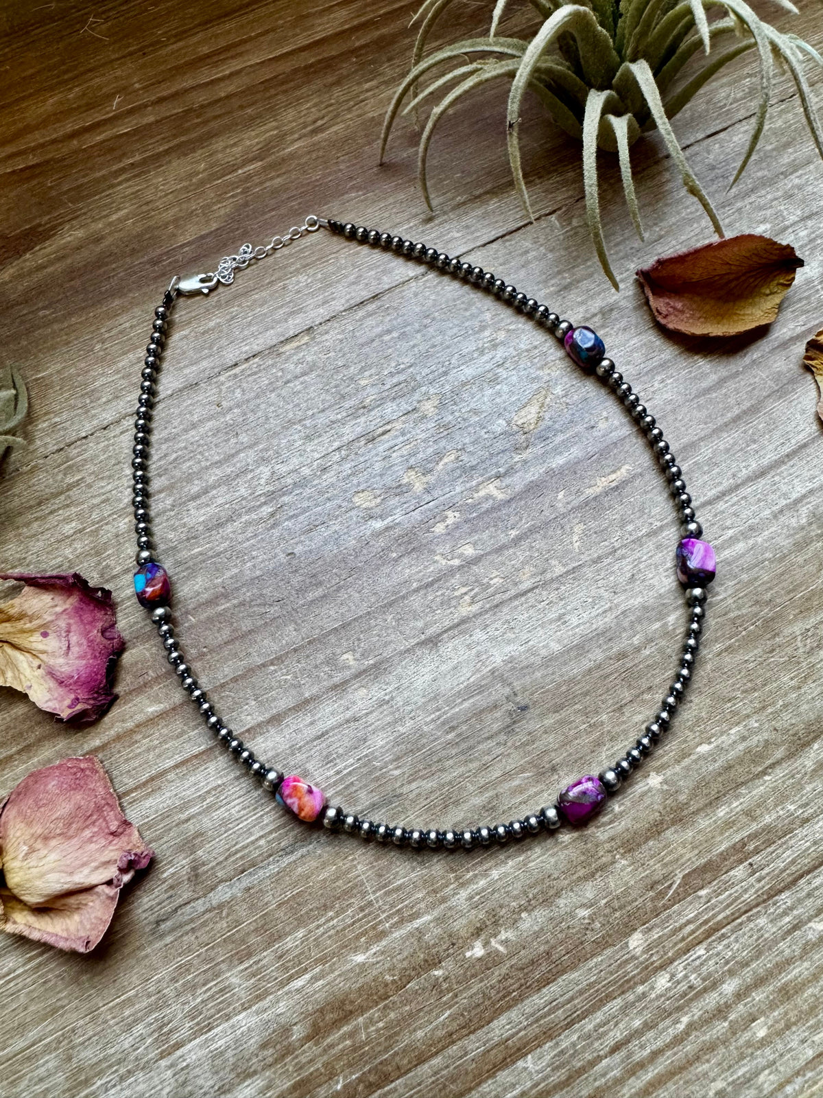 5 Pink dye Turquoise Choker and Sterling Silver Pearls