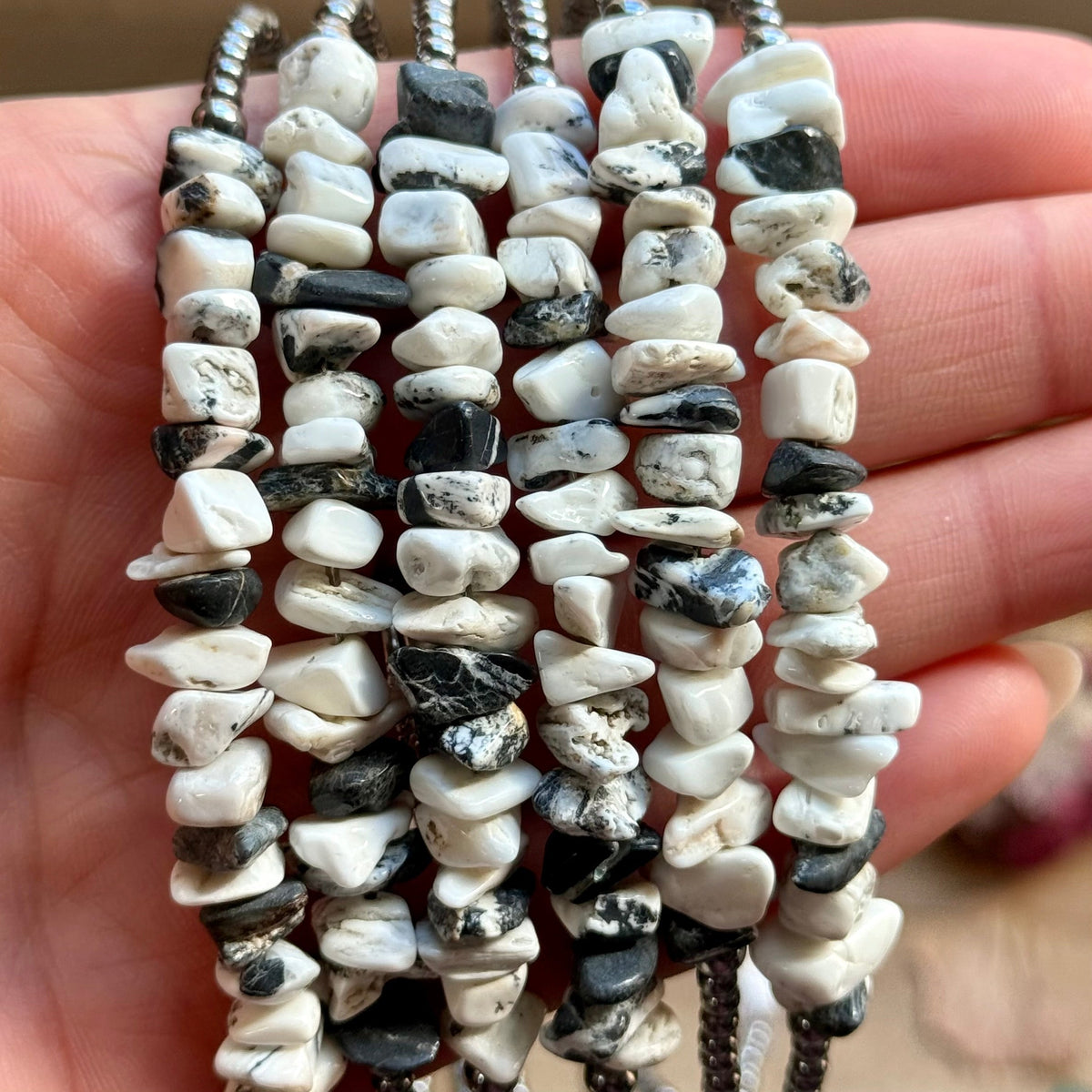 14” White Buffalo Choker – Sterling Silver Pearls