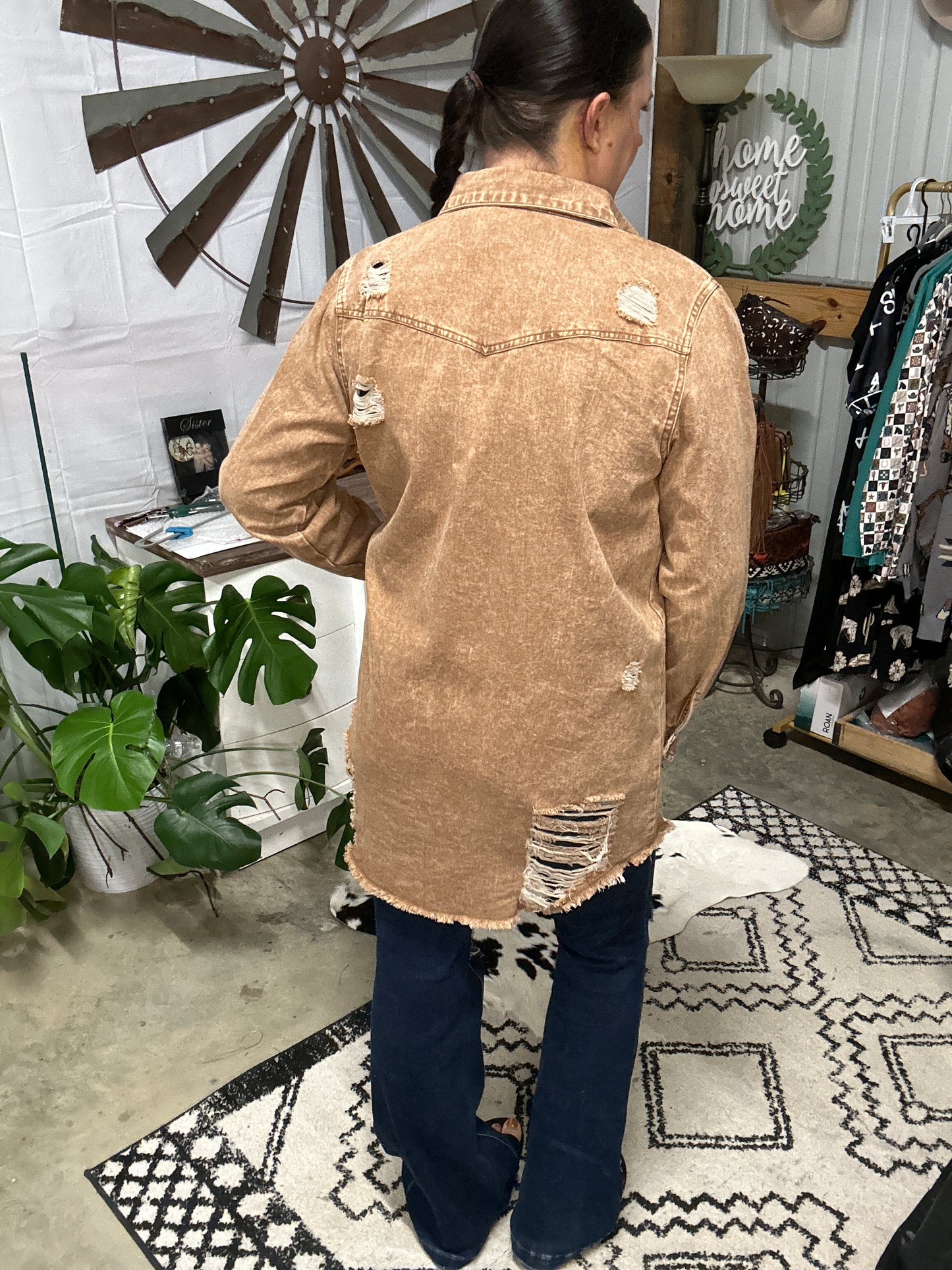 Distressed Denim Shacket (3X)