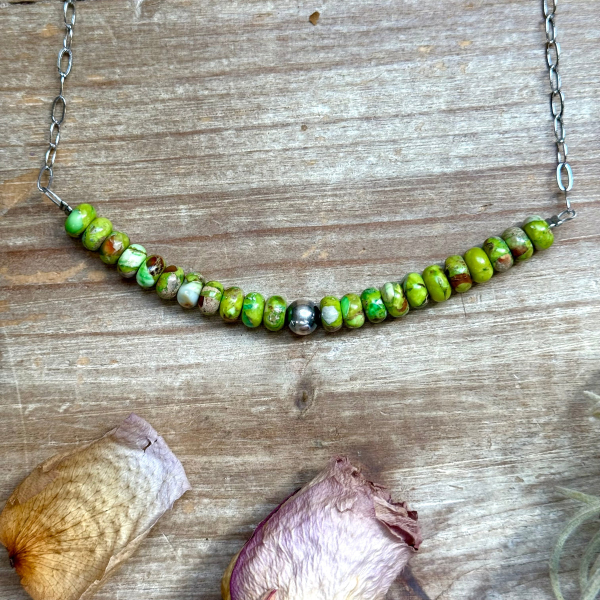 16” Green Variscite Paperclip Necklace – Sterling Silver Accent