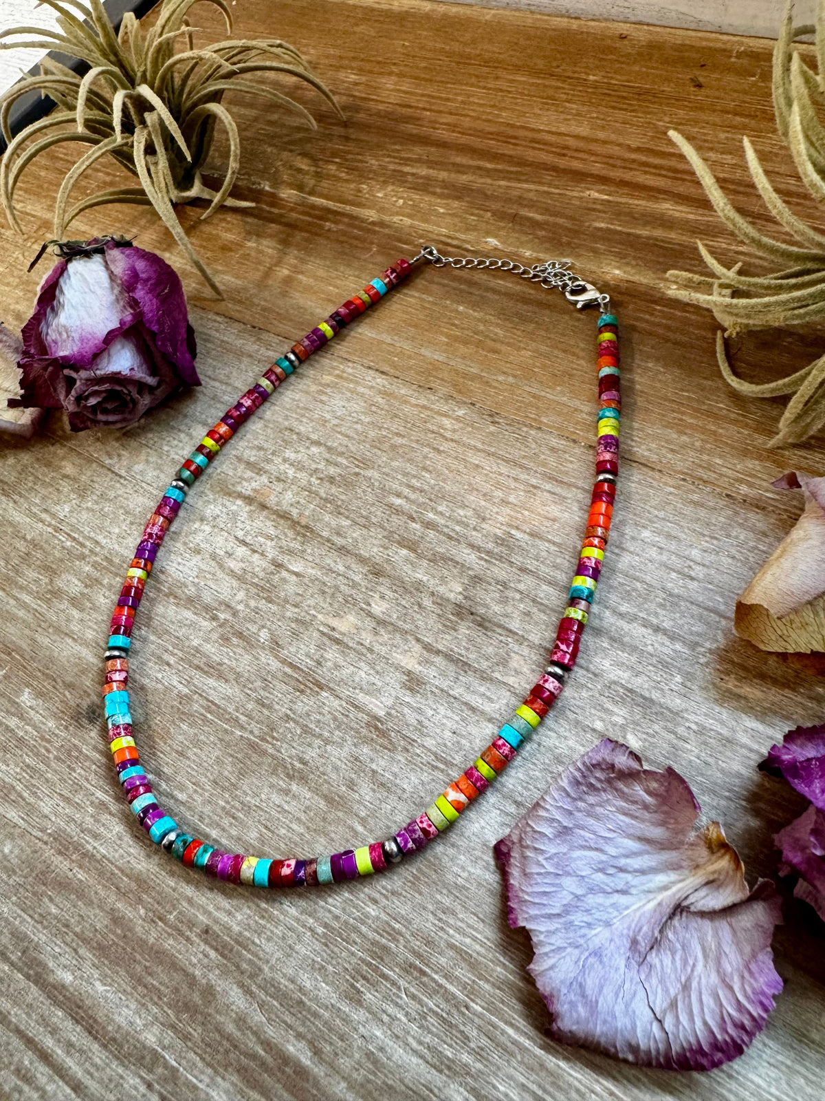 Magnesite Heishi Choker – Sterling Silver Pearls