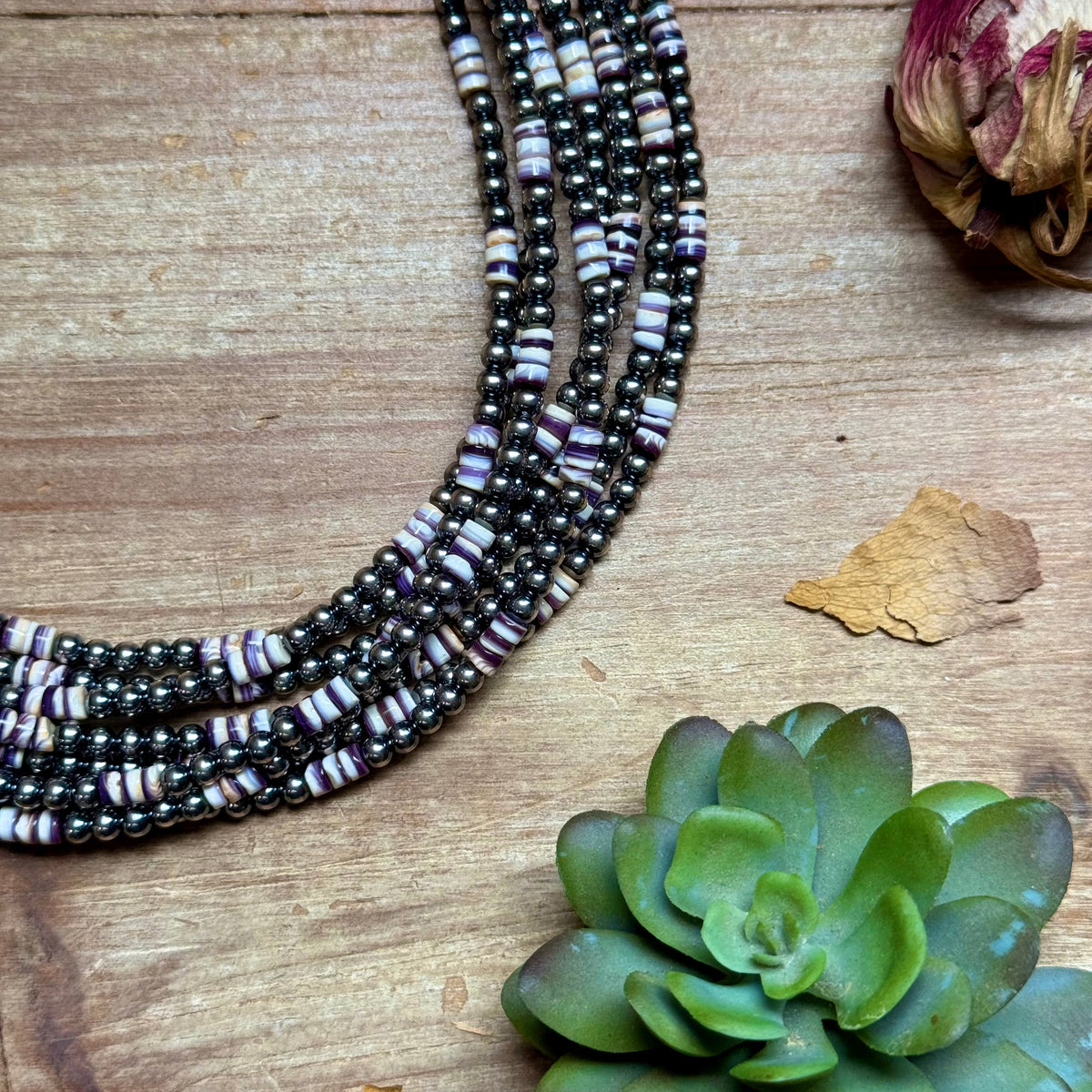 Wampum Shell & Sterling Silver Necklace 4mm 16"