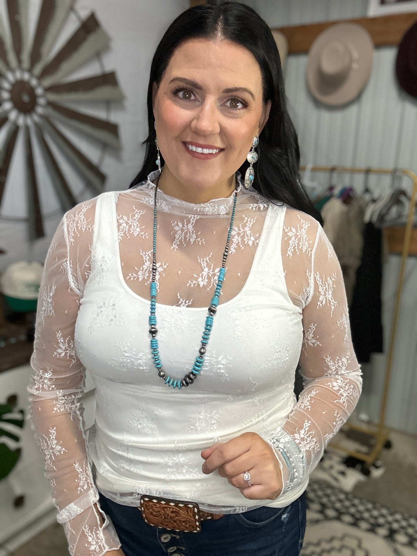 MESH LACE FITTED TOP