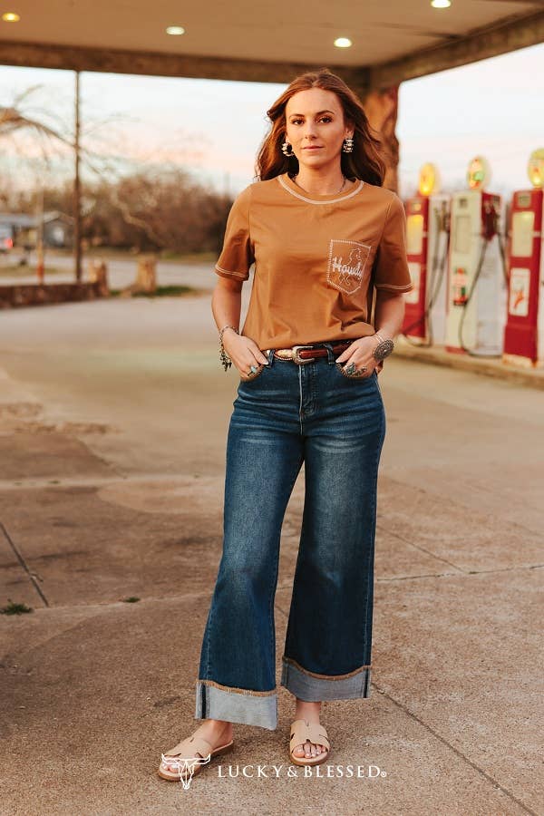 Camel Howdy Embroidered Tee