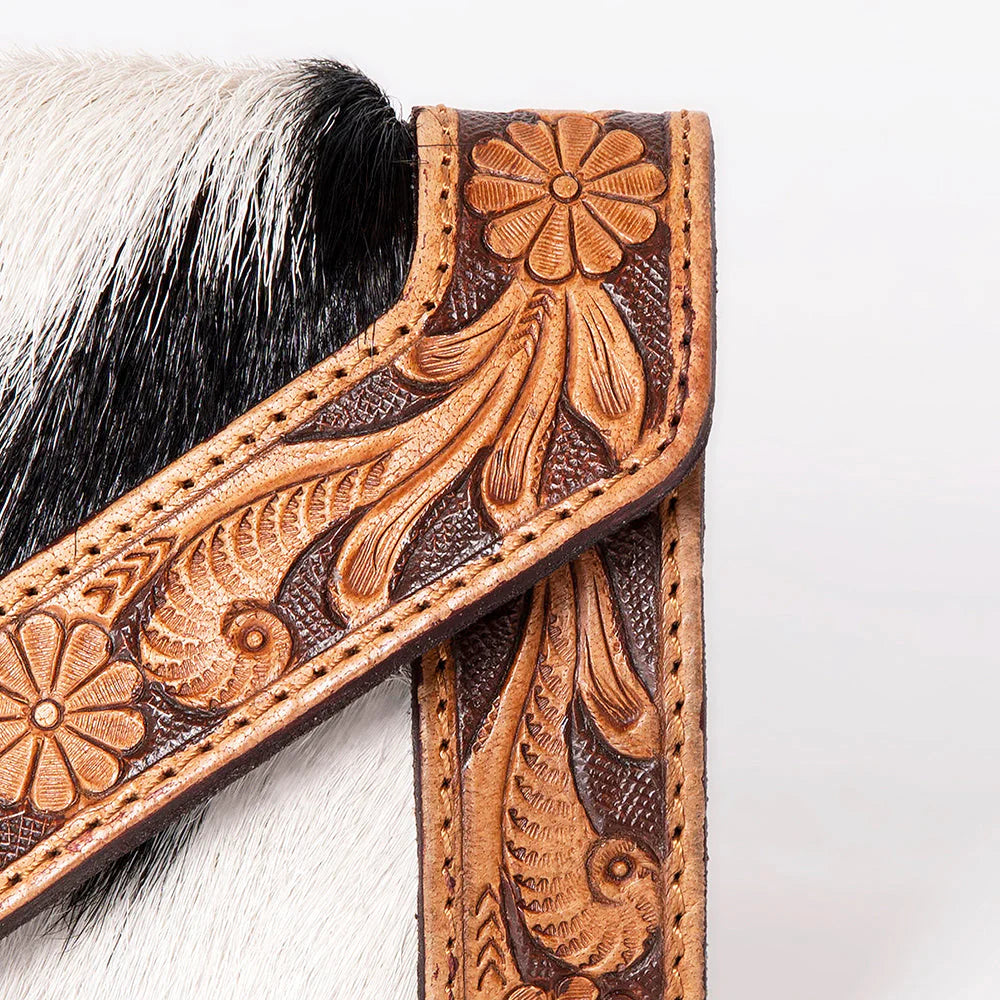 Tooled Leather and Cowhide Wallet