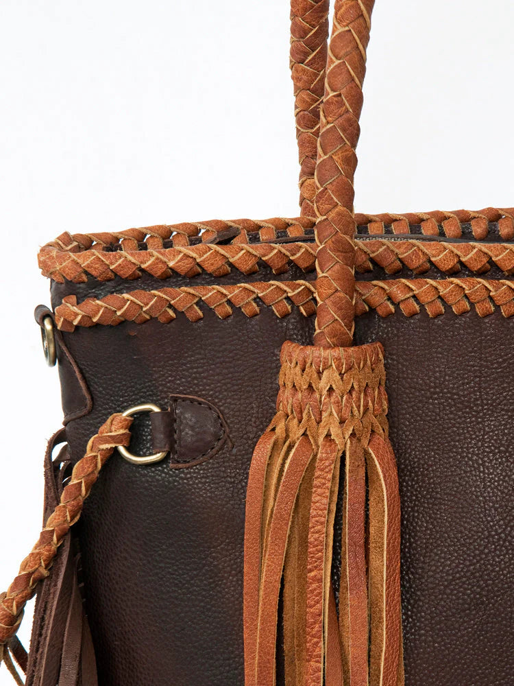 Leather Fringe and Braided Tote Bag