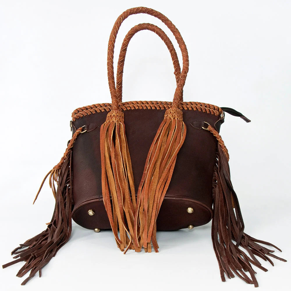 Leather Fringe and Braided Tote Bag
