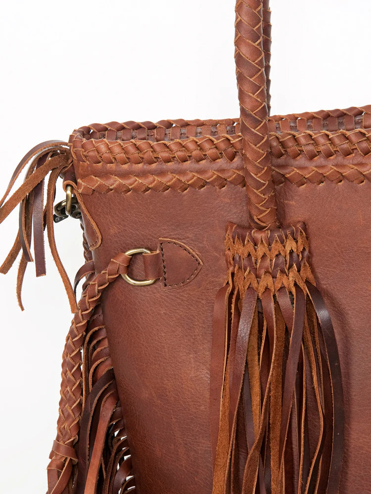Leather Fringe and Braided Tote Bag