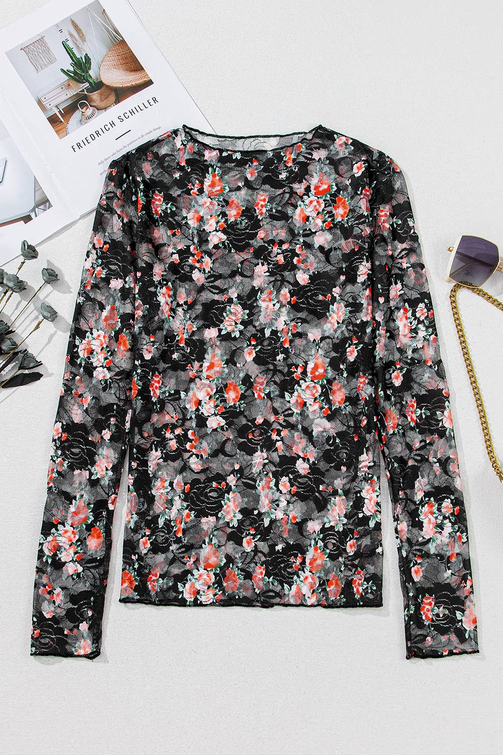 Floral Mesh Long Sleeve Top
