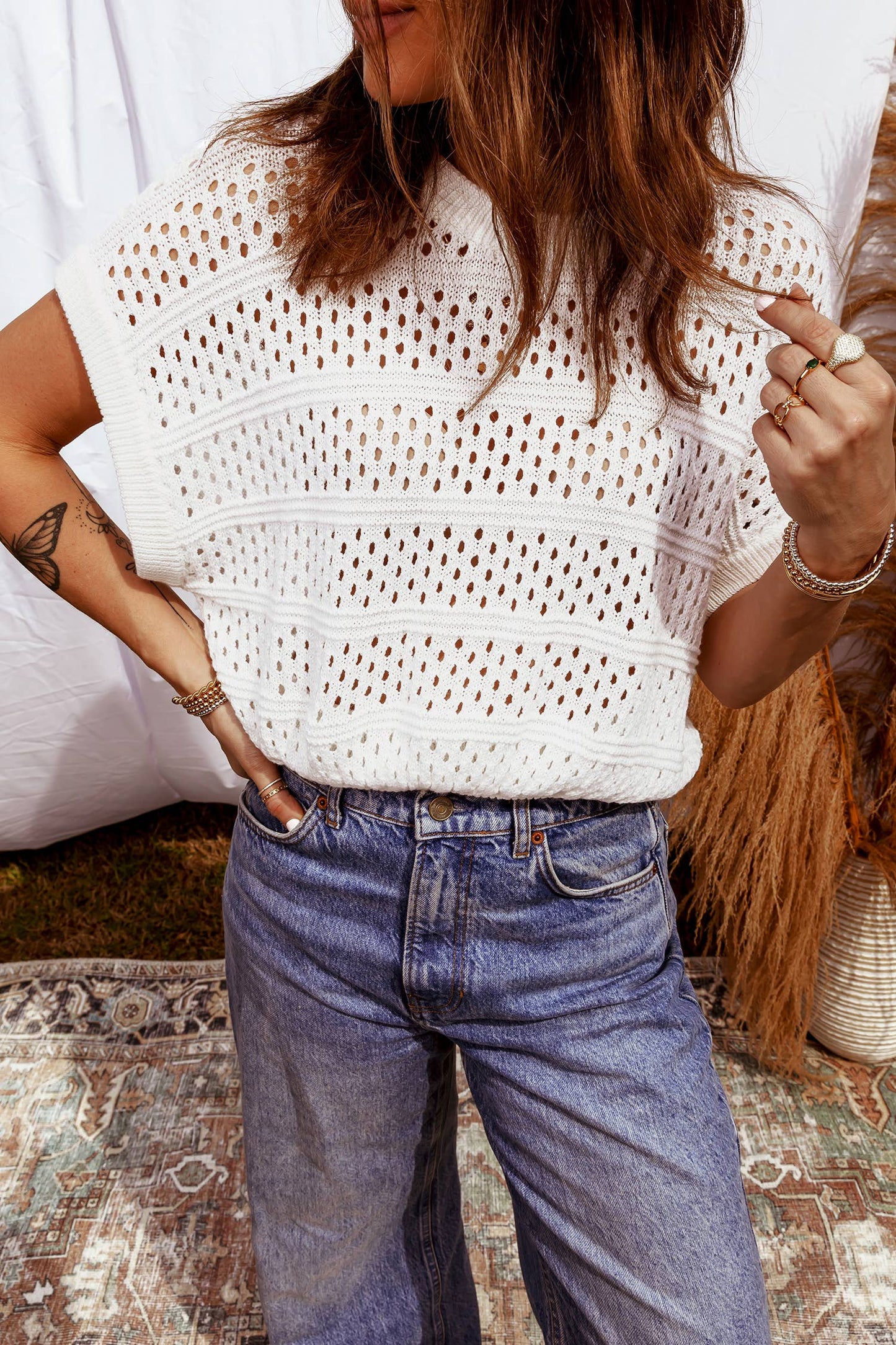 Hollow Out Knit Dolman Sweater