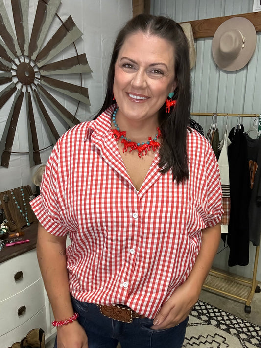 Plaid Button Up Oversize Blouse