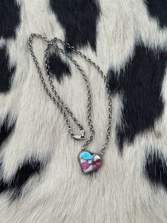 Cotton Candy Turquoise Heart Necklace