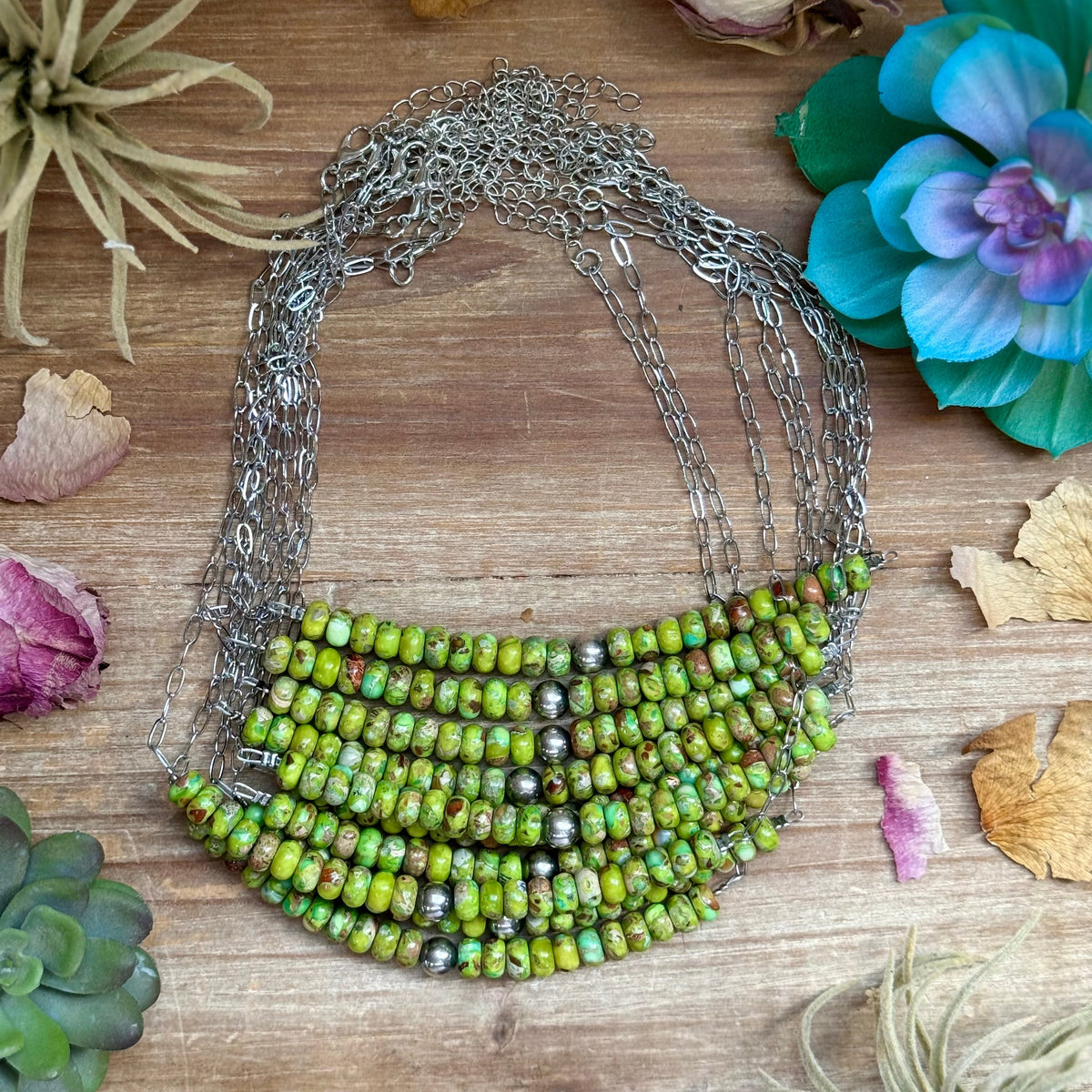 16” Green Variscite Paperclip Necklace – Sterling Silver Accent