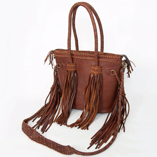 Leather Fringe and Braided Tote Bag
