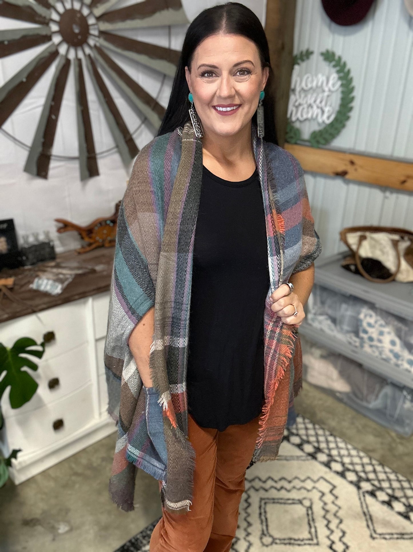 Plaid Pocket Shawl Wrap