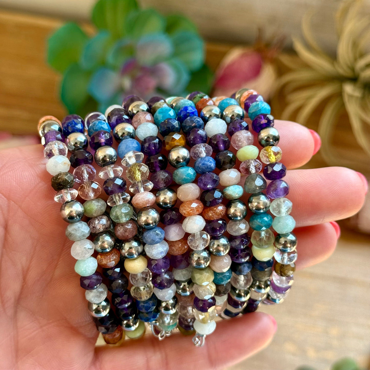 6.25” Mixed Gemstone Bracelet – 6mm Sterling Silver Pearls