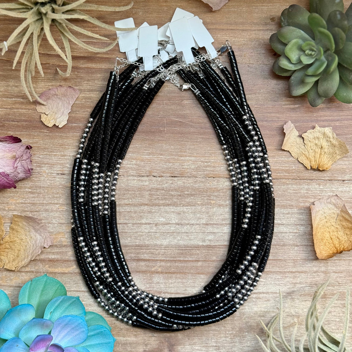 16” Black Onyx Necklace – Sterling Silver Pearls