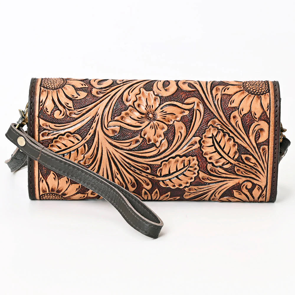 Floral Tooled Wallet with strap