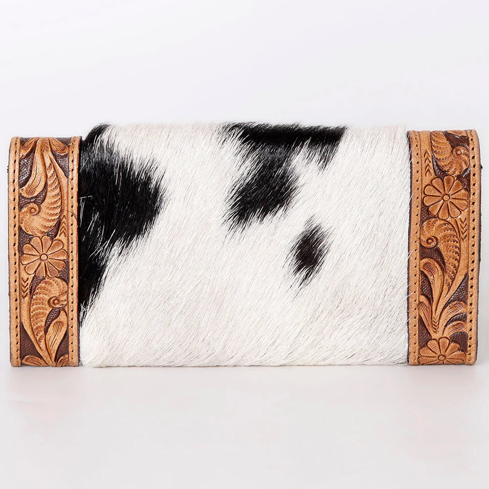 Tooled Leather and Cowhide Wallet