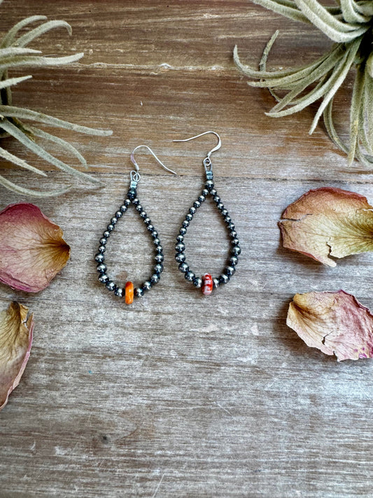 Teardrop Earrings – Sterling Silver with Spiny Oyster Center