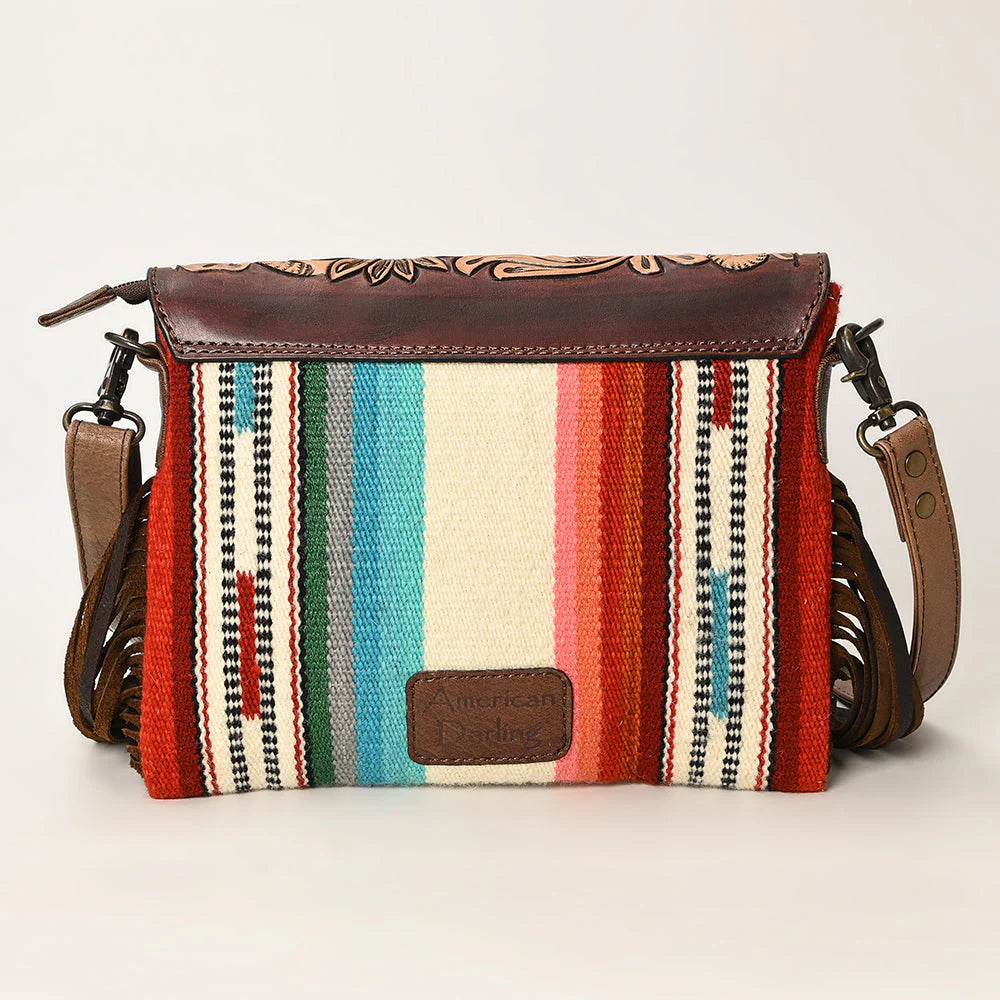 Tooled Leather & Saddle Blanket Crossbody Fringe Purse