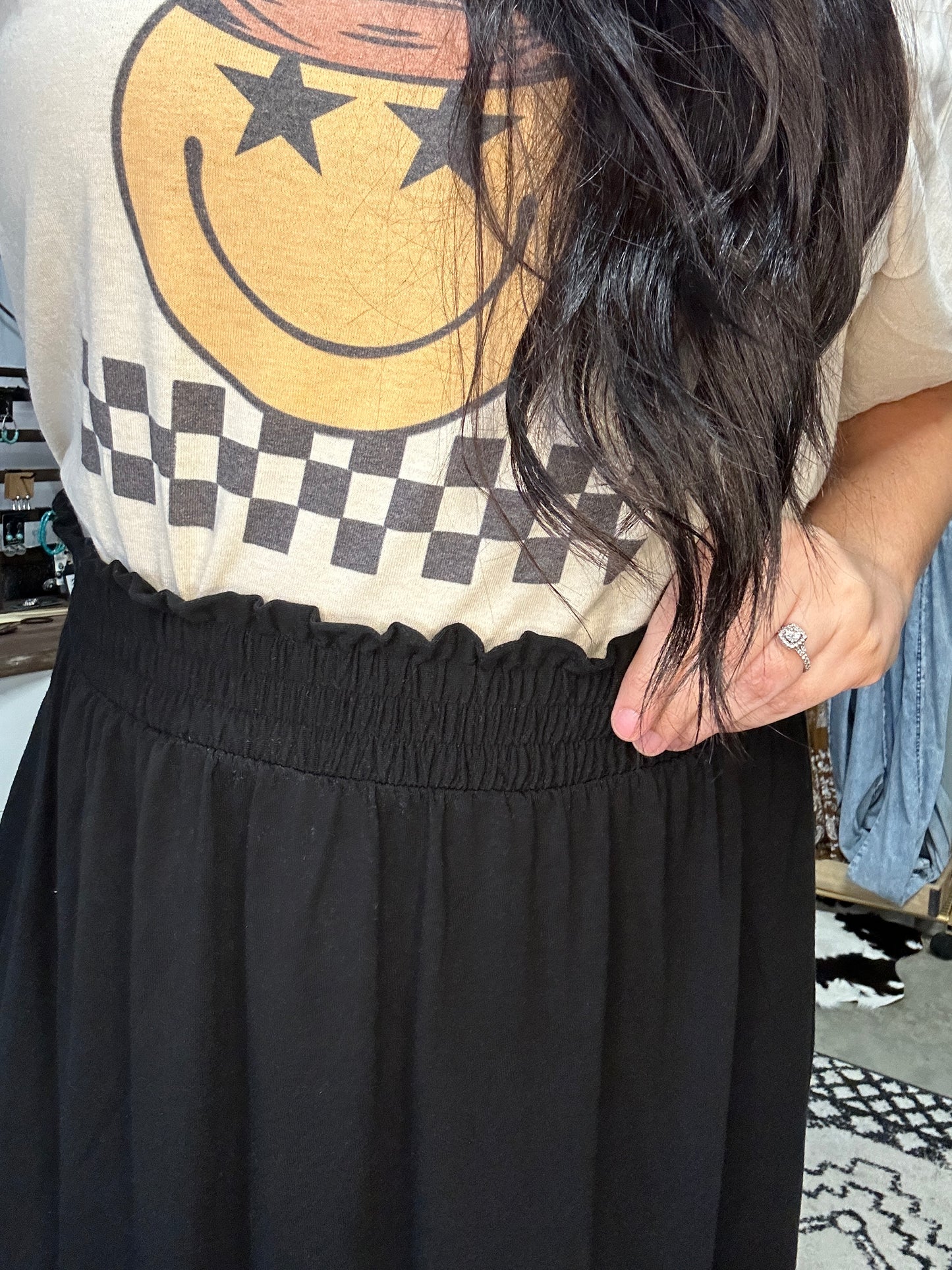 Smocked Waist Side Slit Maxi Skirt