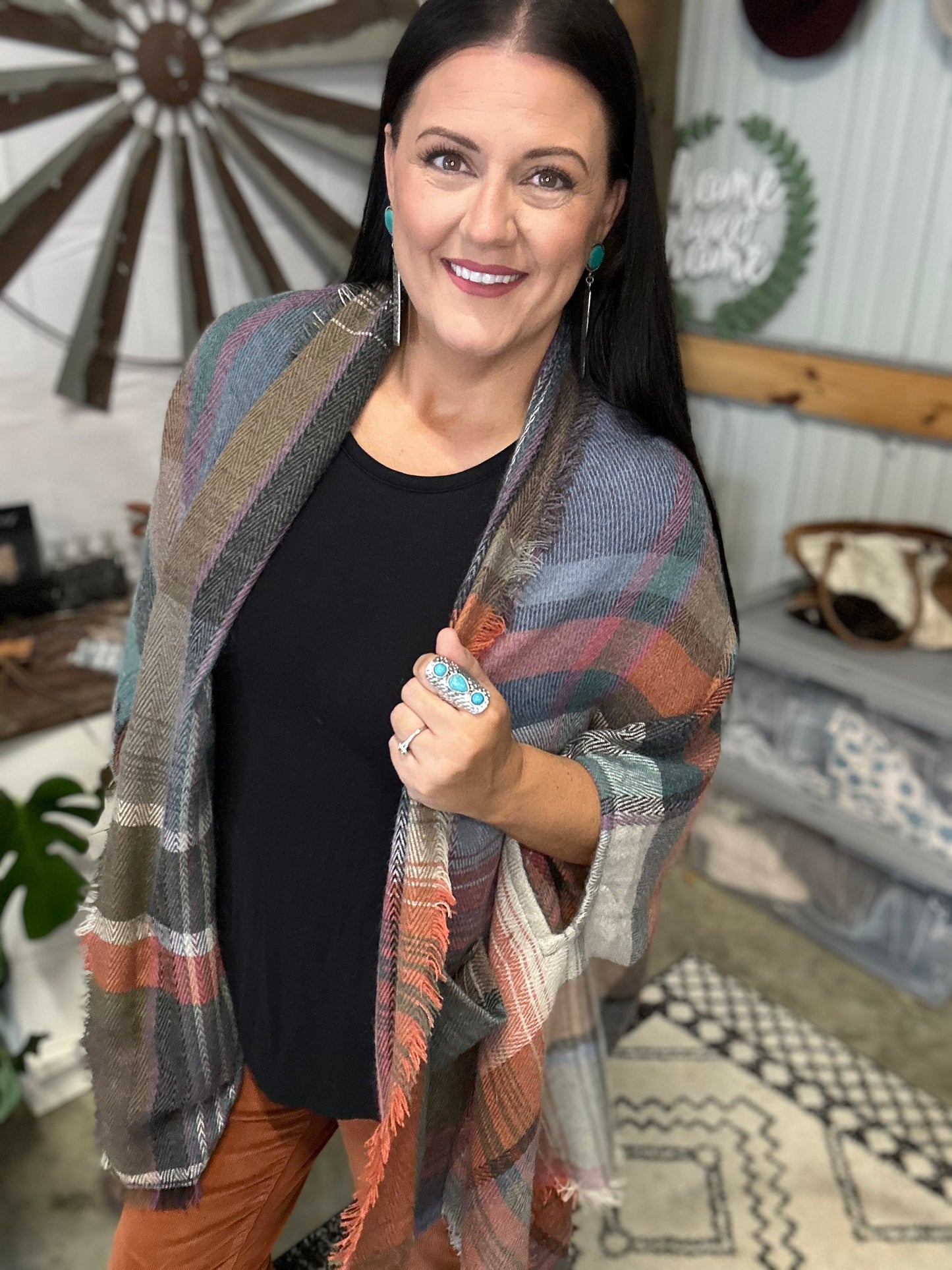 Plaid Pocket Shawl Wrap