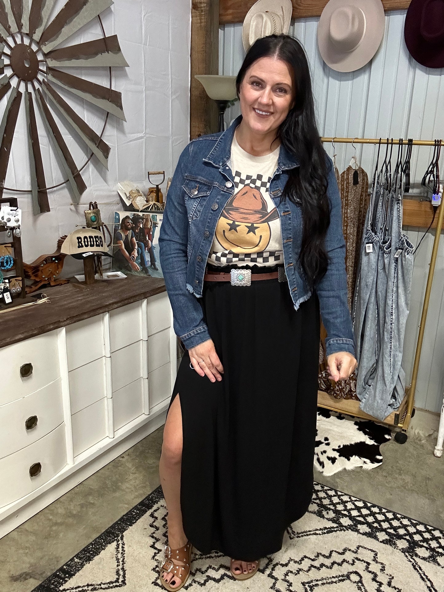 Smocked Waist Side Slit Maxi Skirt