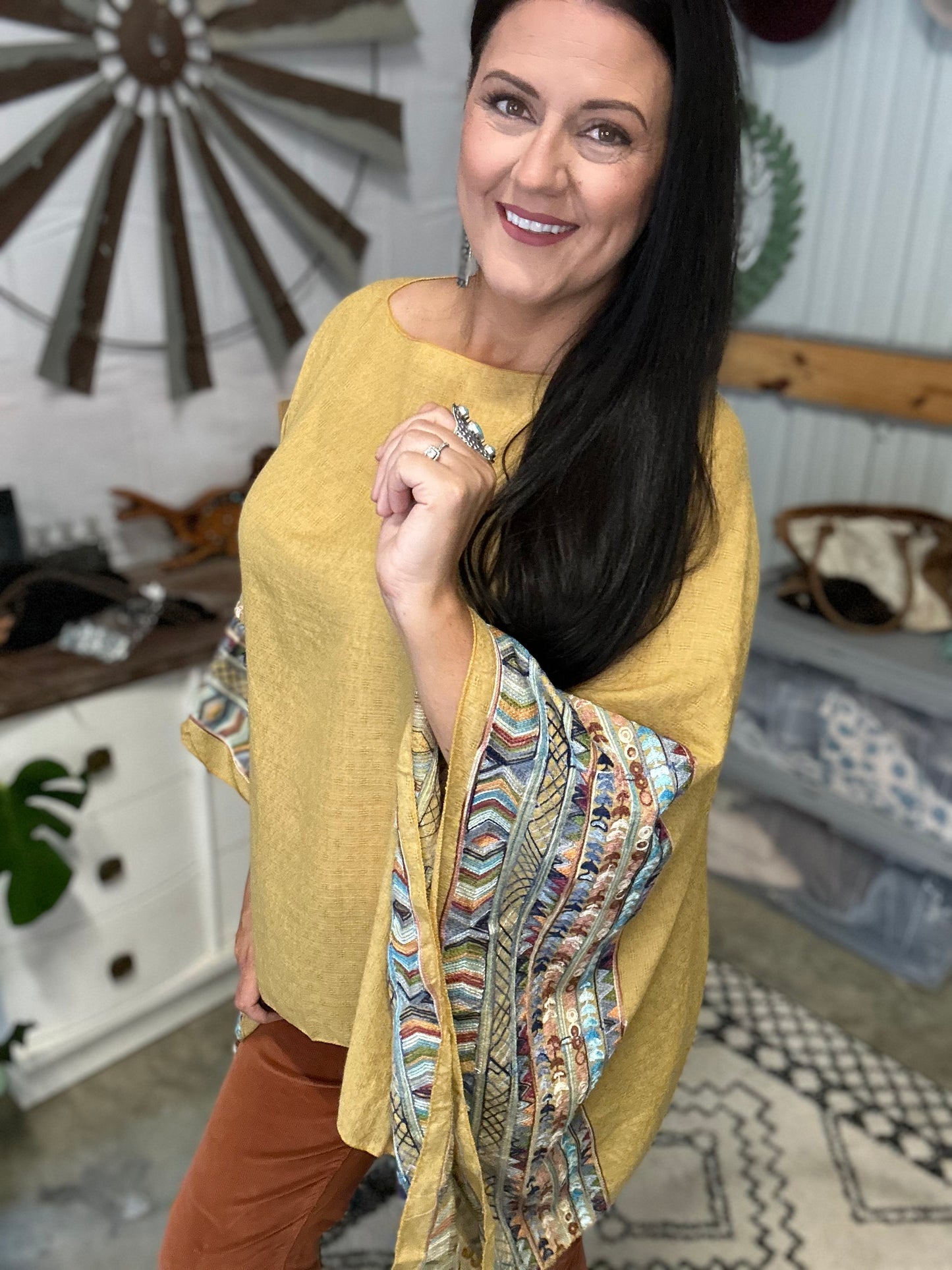 Embroidered sleeve poncho