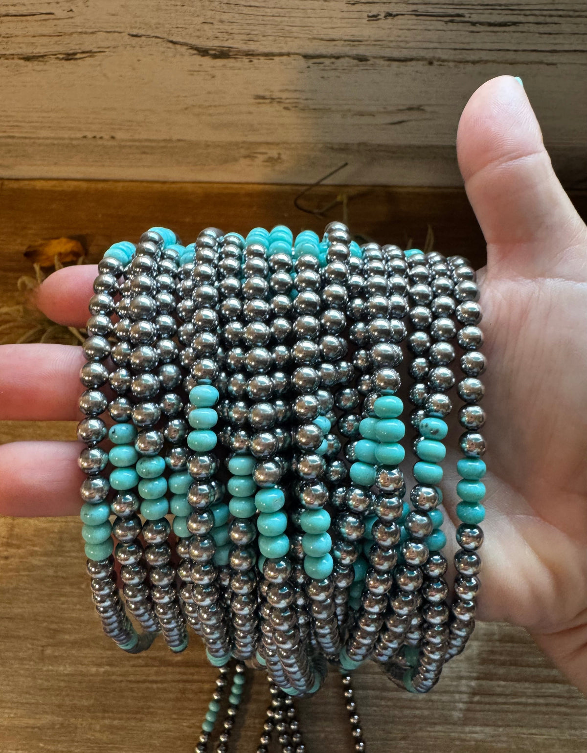 Sterling Silver Pearl & Blue Turquoise Necklace – 19"
