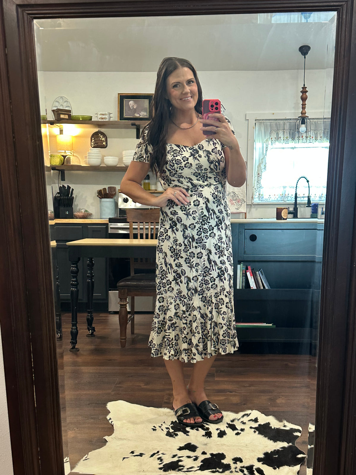Cream Floral Ruffle Hem Short Sleeve Western Dress
