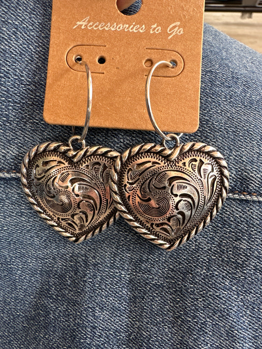 Dangle Heart Hoops