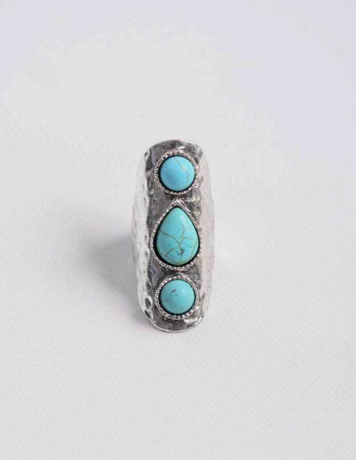 Hammered Turquoise Droplet Ring