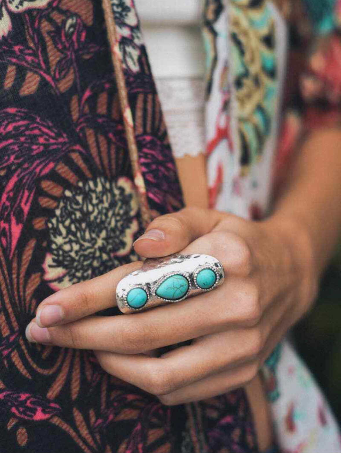 Hammered Turquoise Droplet Ring