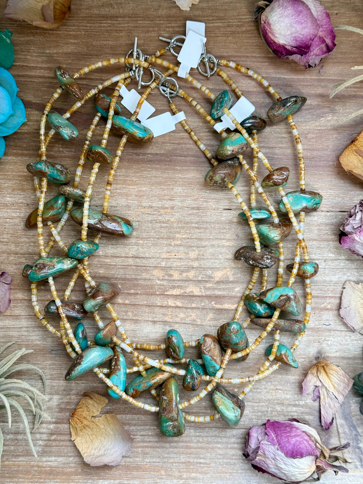 22” Chunky Turquoise & Shell Heishi Necklace