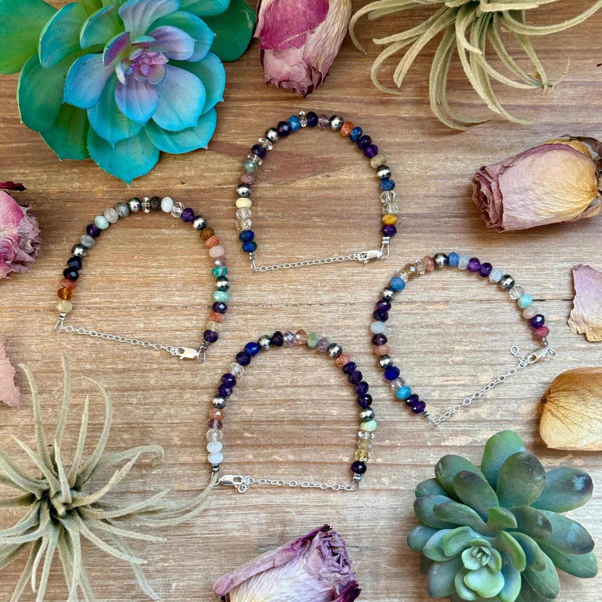 6.25” Mixed Gemstone Bracelet – 6mm Sterling Silver Pearls