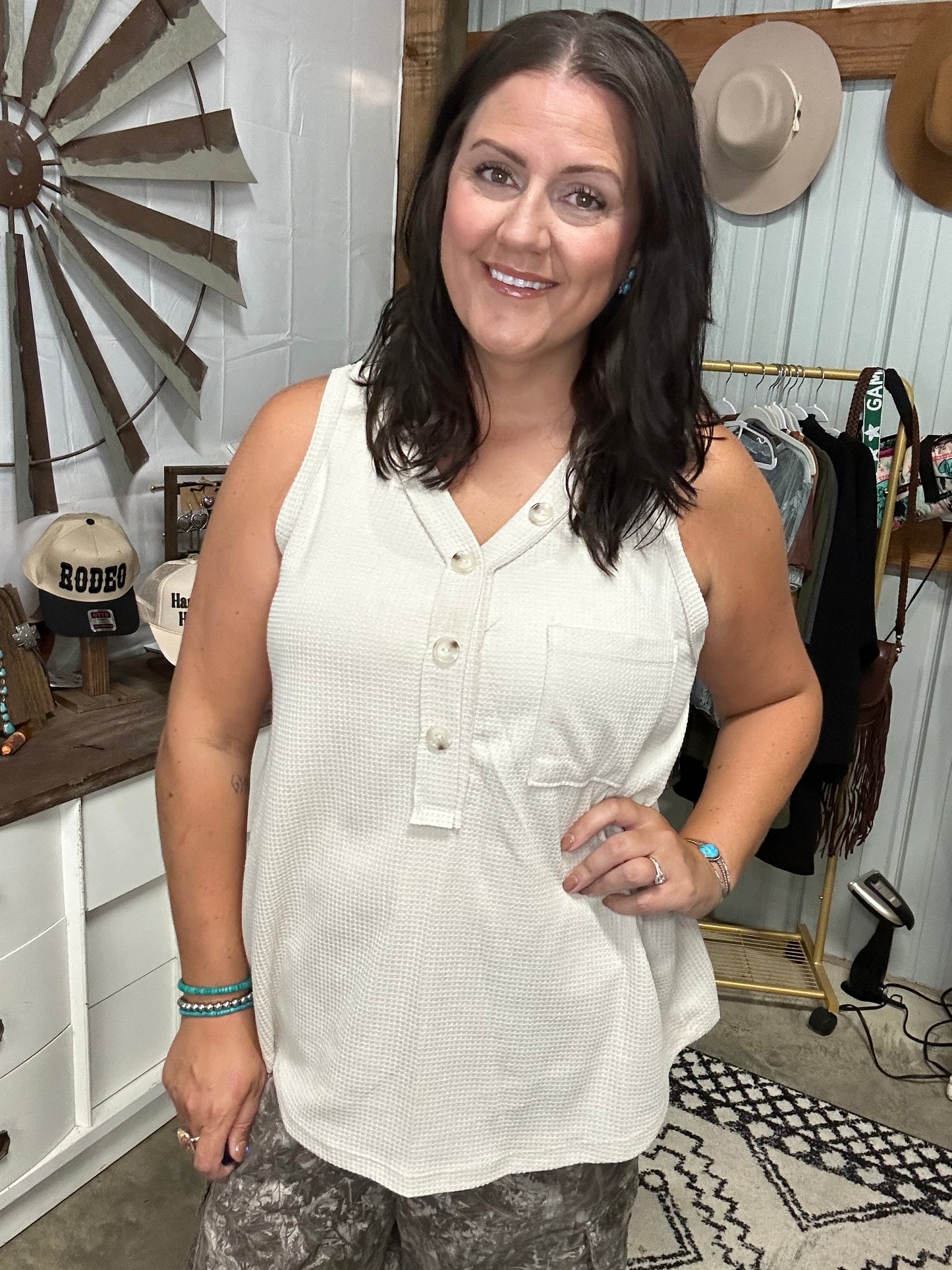 Button Waffle Tank