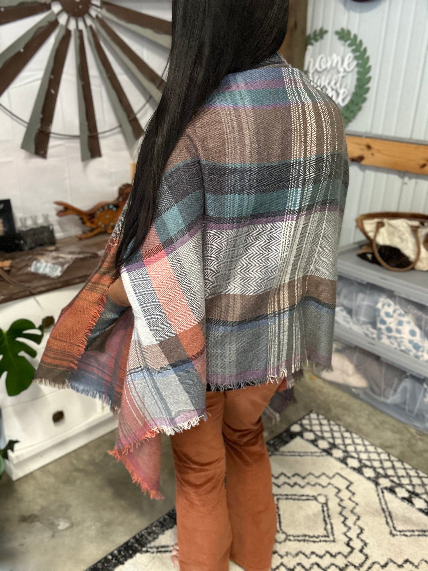 Plaid Pocket Shawl Wrap