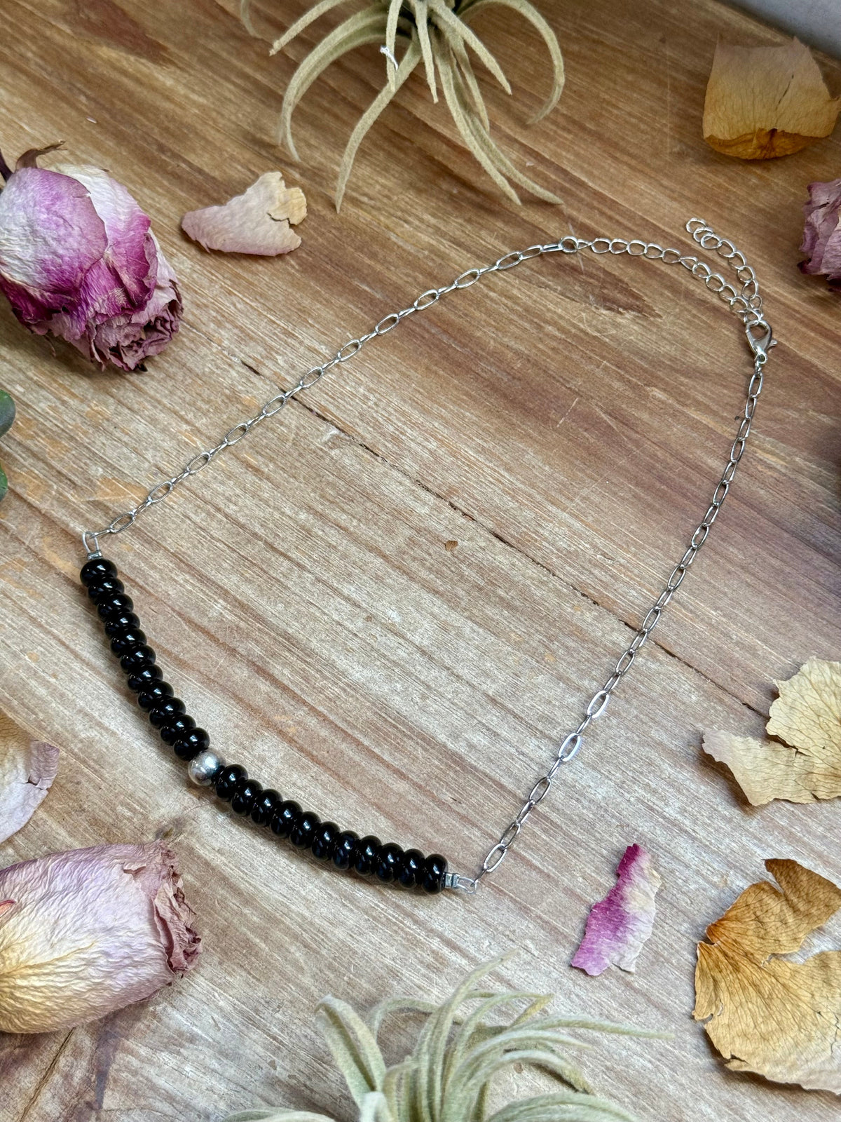 16” Black Onyx Paperclip Necklace – Sterling Silver Accent