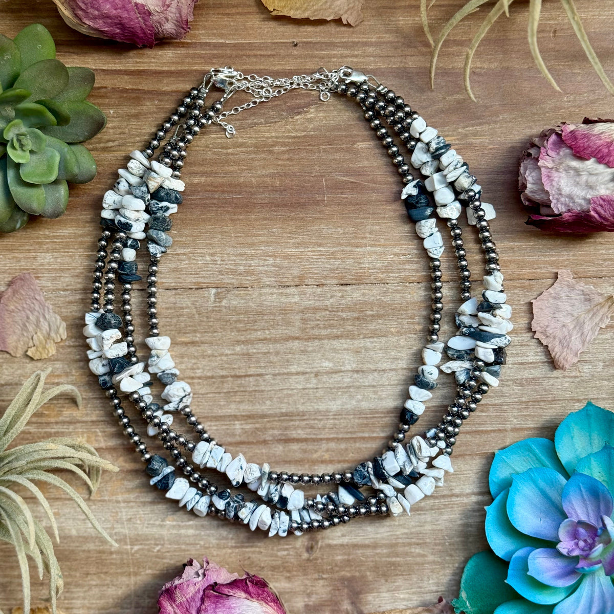 16” White Buffalo Chip Necklace – Sterling Silver