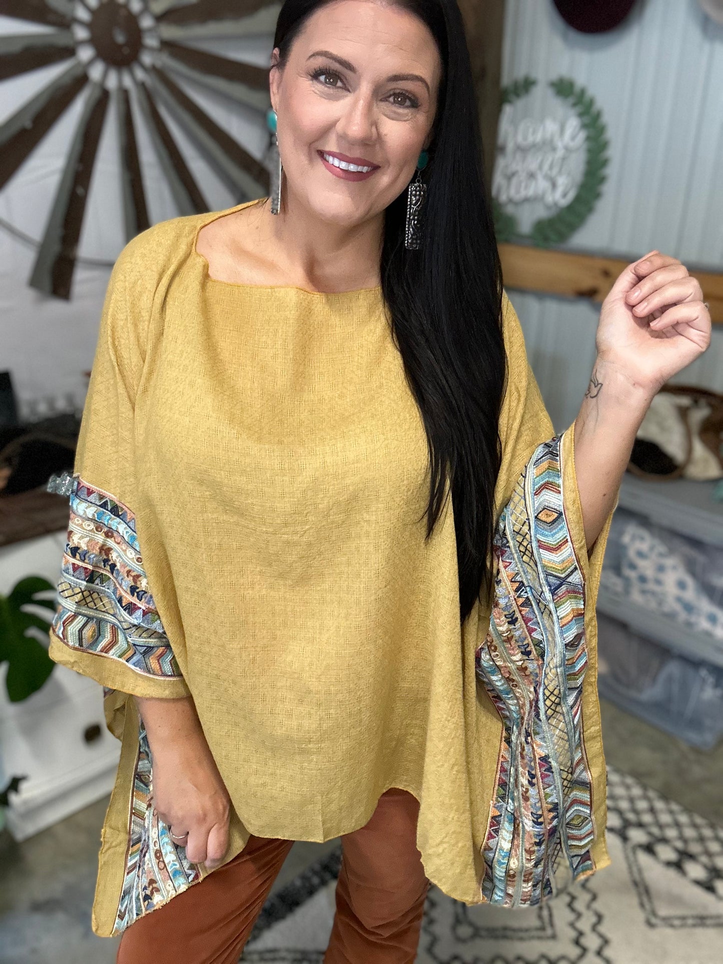 Embroidered sleeve poncho