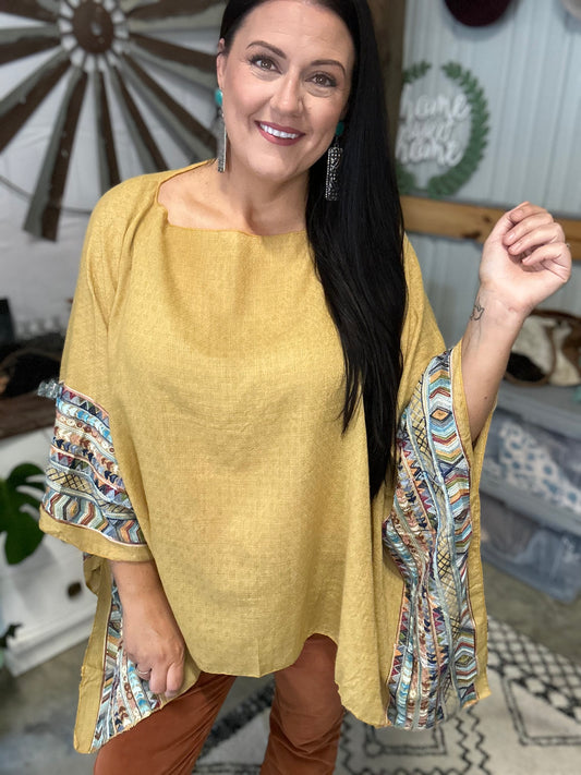 Embroidered sleeve poncho